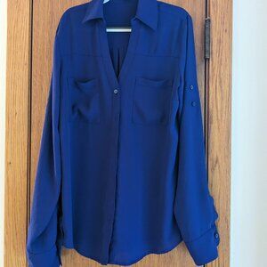 Express Women's Shirt Portofino Button Up Purple Slim Long Sleeve Blouse Top XS